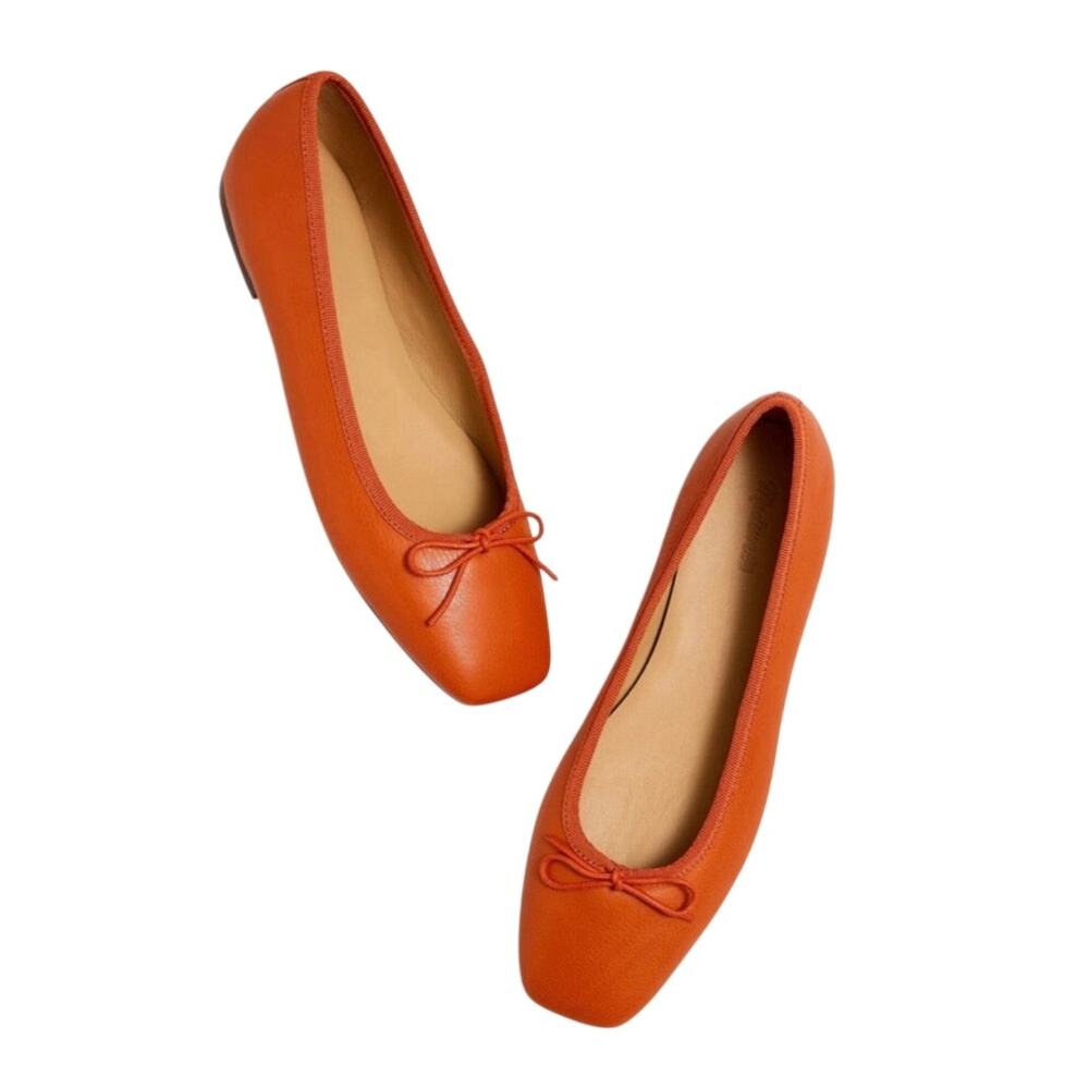MADEWELL Anelise Leather Ballet Flats Sz 7 Orange Comfort Versatile Classic Retr